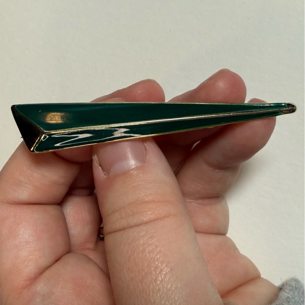 Vintage 80s/90s Emerald Green Enamel Modernist Geometric Brooch Gold Tone - Picture 9 of 9